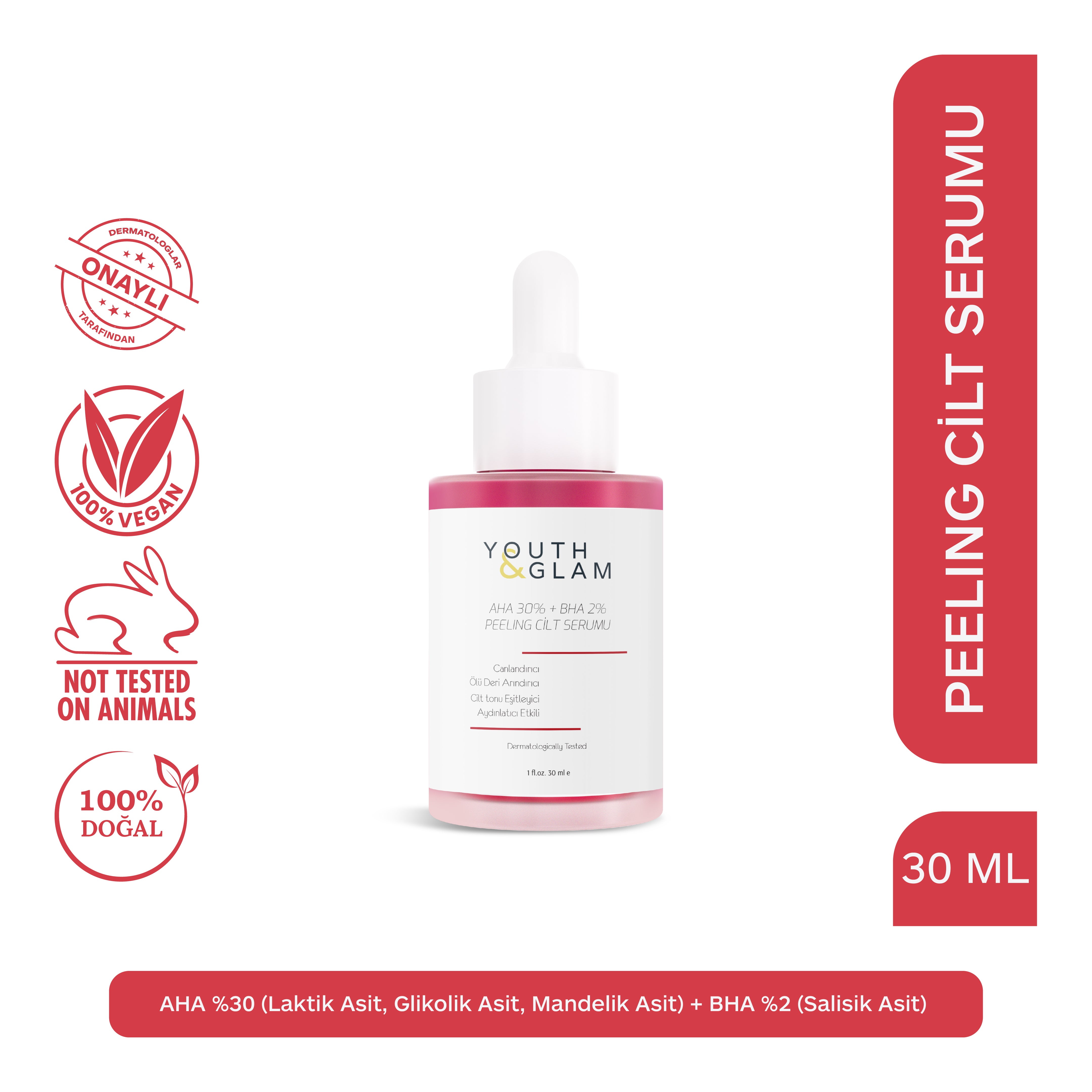 AHA 30% + BHA 2% CİLT SERUMU - CANLANDIRICI & CİLT TONU EŞİTLEYİCİ
